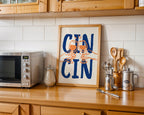 Cin Cin Print Trendy Printable Art, Wine Poster Blue & Orange Fun Wall Art, Aesthetic Room Decor Retro Wine Drawing, Bar Cart Print, DIGITAL