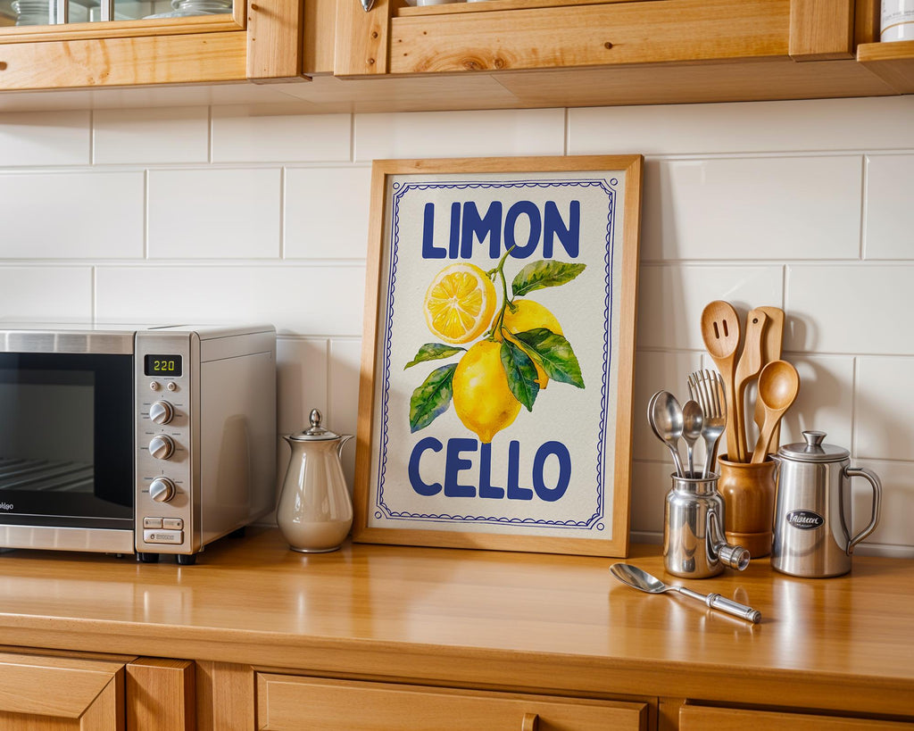 Limoncello Lemon Wall Art, Italian Kitchen Decor, Summer Fruit Poster, Retro Mediterranean Print, Bar Cart Wall Art, DIGITAL DOWNLOAD