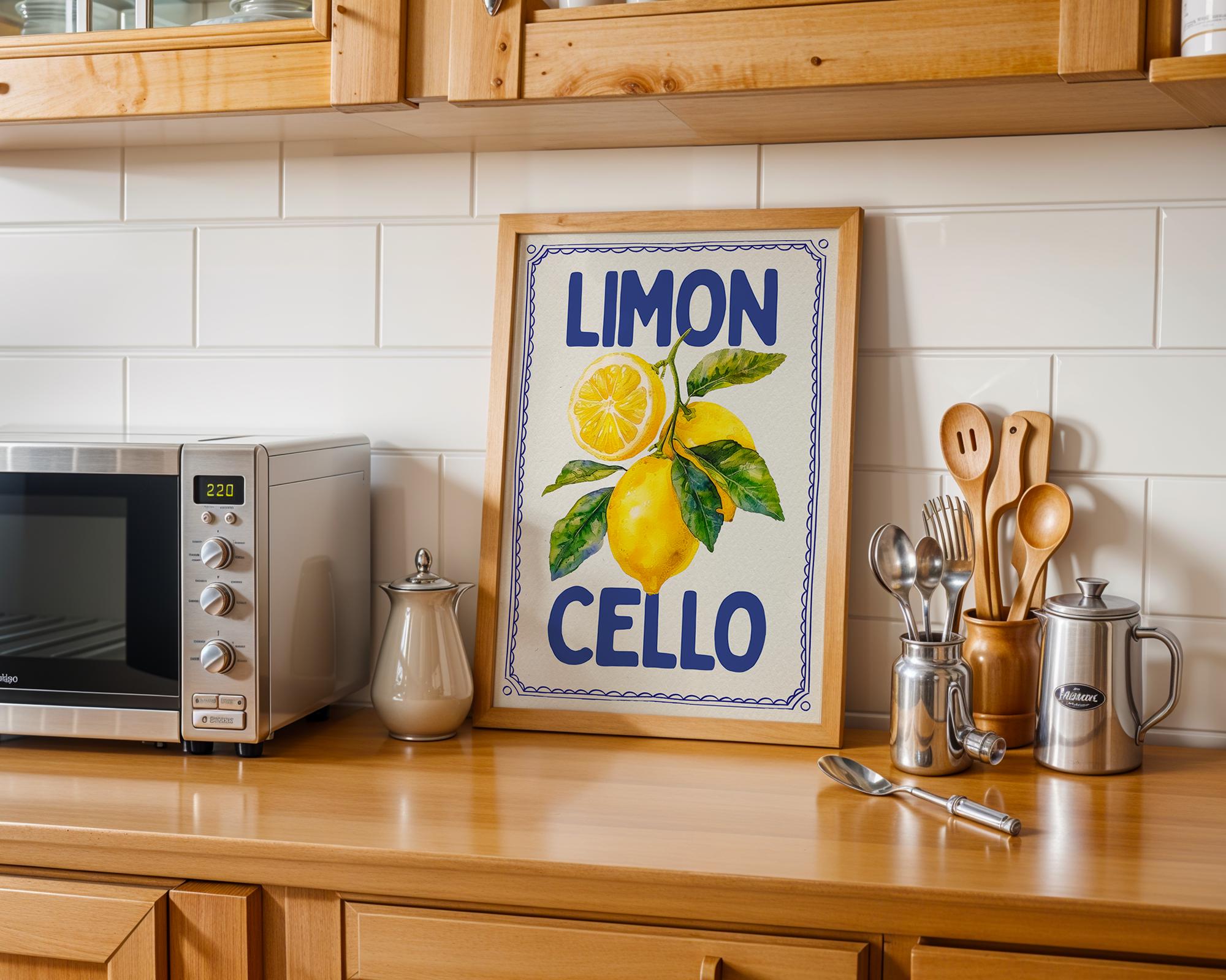 Limoncello Lemon Wall Art, Italian Kitchen Decor, Summer Fruit Poster, Retro Mediterranean Print, Bar Cart Wall Art, DIGITAL DOWNLOAD