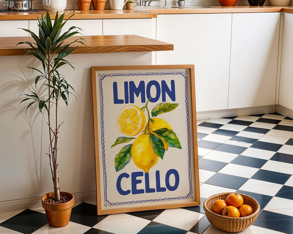 Limoncello Lemon Wall Art, Italian Kitchen Decor, Summer Fruit Poster, Retro Mediterranean Print, Bar Cart Wall Art, DIGITAL DOWNLOAD