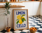 Limoncello Lemon Wall Art, Italian Kitchen Decor, Summer Fruit Poster, Retro Mediterranean Print, Bar Cart Wall Art, DIGITAL DOWNLOAD