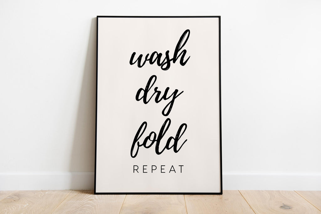 Funny Laundry Room Wall Art Set of 3, Wash Dry Fold Quote Print, Black and White Laundry Decor, Cute Laundromat Poster DIGITAL DOWNLOAD