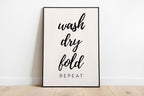 Funny Laundry Room Wall Art Set of 3, Wash Dry Fold Quote Print, Black and White Laundry Decor, Cute Laundromat Poster DIGITAL DOWNLOAD