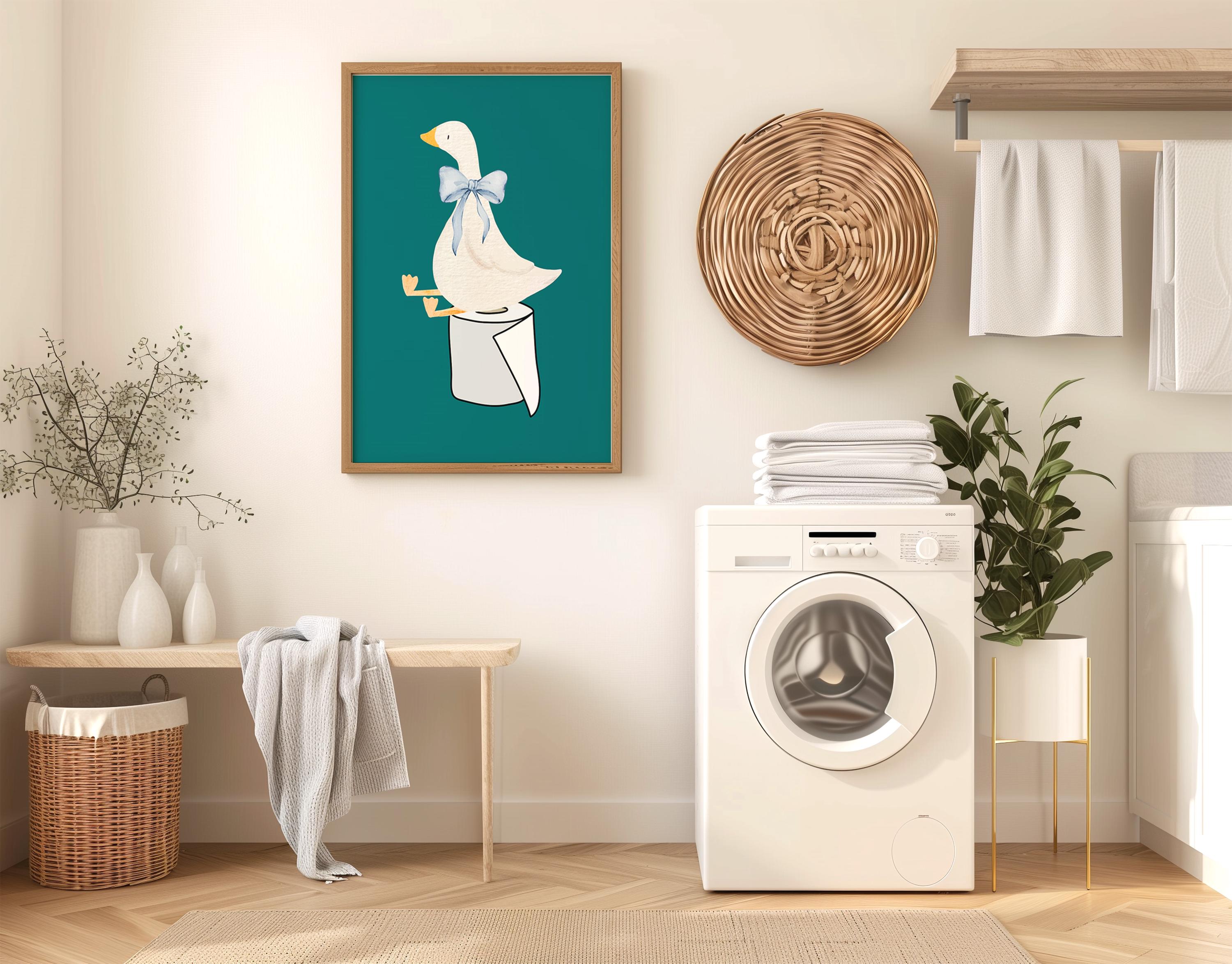Funny Bathroom wall decor, Silly goose bathroom art print, toilet paper bathroom kids art, Green Nursery Decor, Toilet Art, Funny Art Print