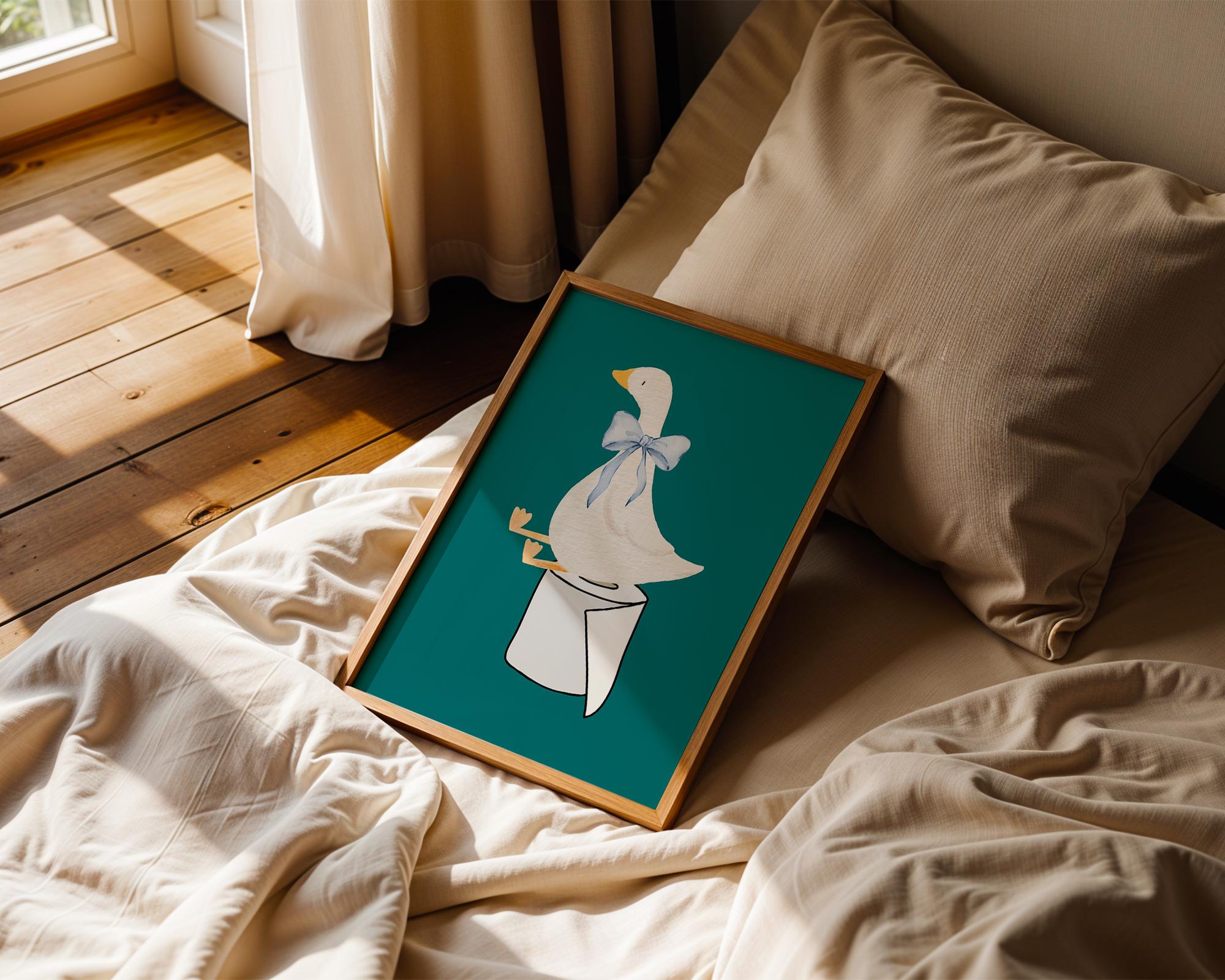 Funny Bathroom wall decor, Silly goose bathroom art print, toilet paper bathroom kids art, Green Nursery Decor, Toilet Art, Funny Art Print