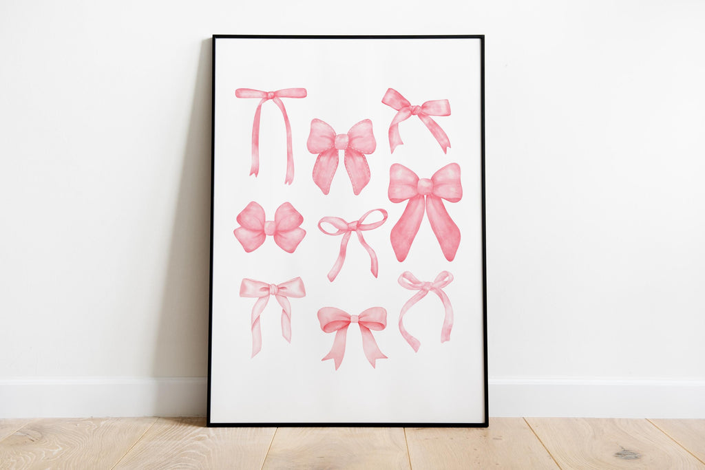 Trendy Pink Bows Wall Art Set of 6, Preppy poster College Apartment Decor, Watercolor Bows Print, Coquette Room Decor Girly Wall Art DIGITAL