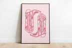 Cowgirl Print Set of 6, Retro Disco Cowgirl Western Gallery Wall Print, Pink Red Trendy Western Digital Prints, Dorm Room College, DIGITAL