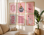 Cowgirl Print Set of 6, Retro Disco Cowgirl Western Gallery Wall Print, Pink Red Trendy Western Digital Prints, Dorm Room College, DIGITAL