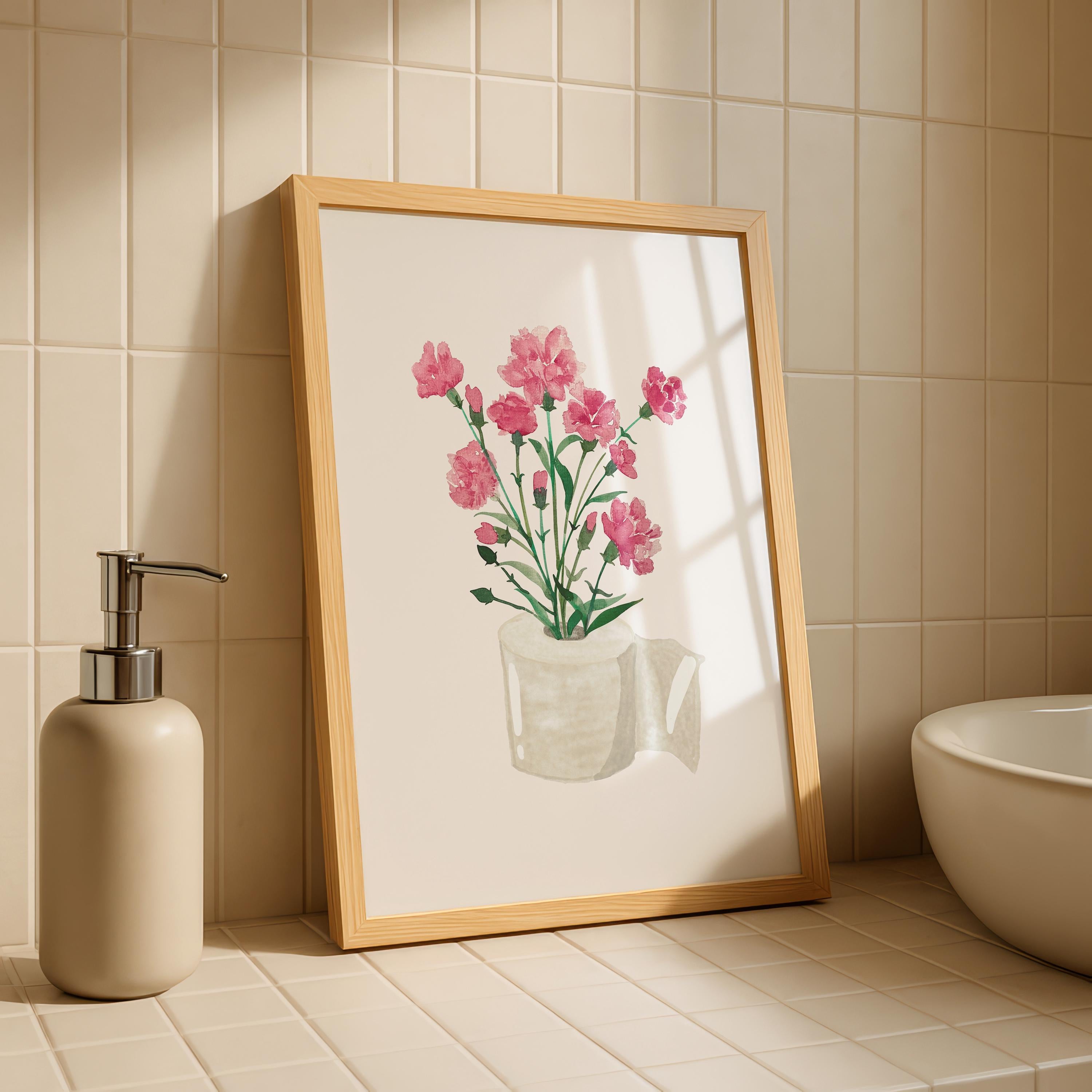 Toilet Paper Roll Plant Print, Funny Bathroom Wall Art, Watercolor Art, Botanical Print Minimalist Wall Art, Toilet Print, Digital Download
