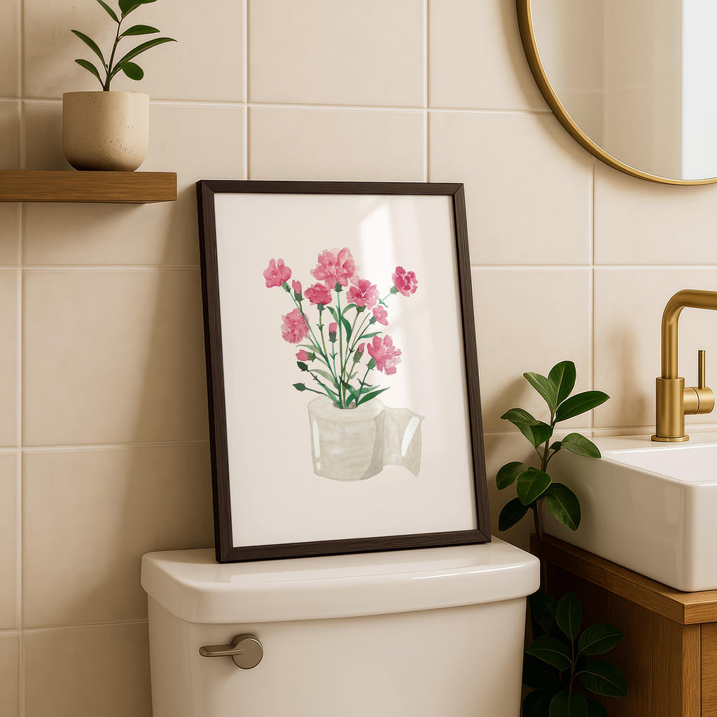 Toilet Paper Roll Plant Print, Funny Bathroom Wall Art, Watercolor Art, Botanical Print Minimalist Wall Art, Toilet Print, Digital Download