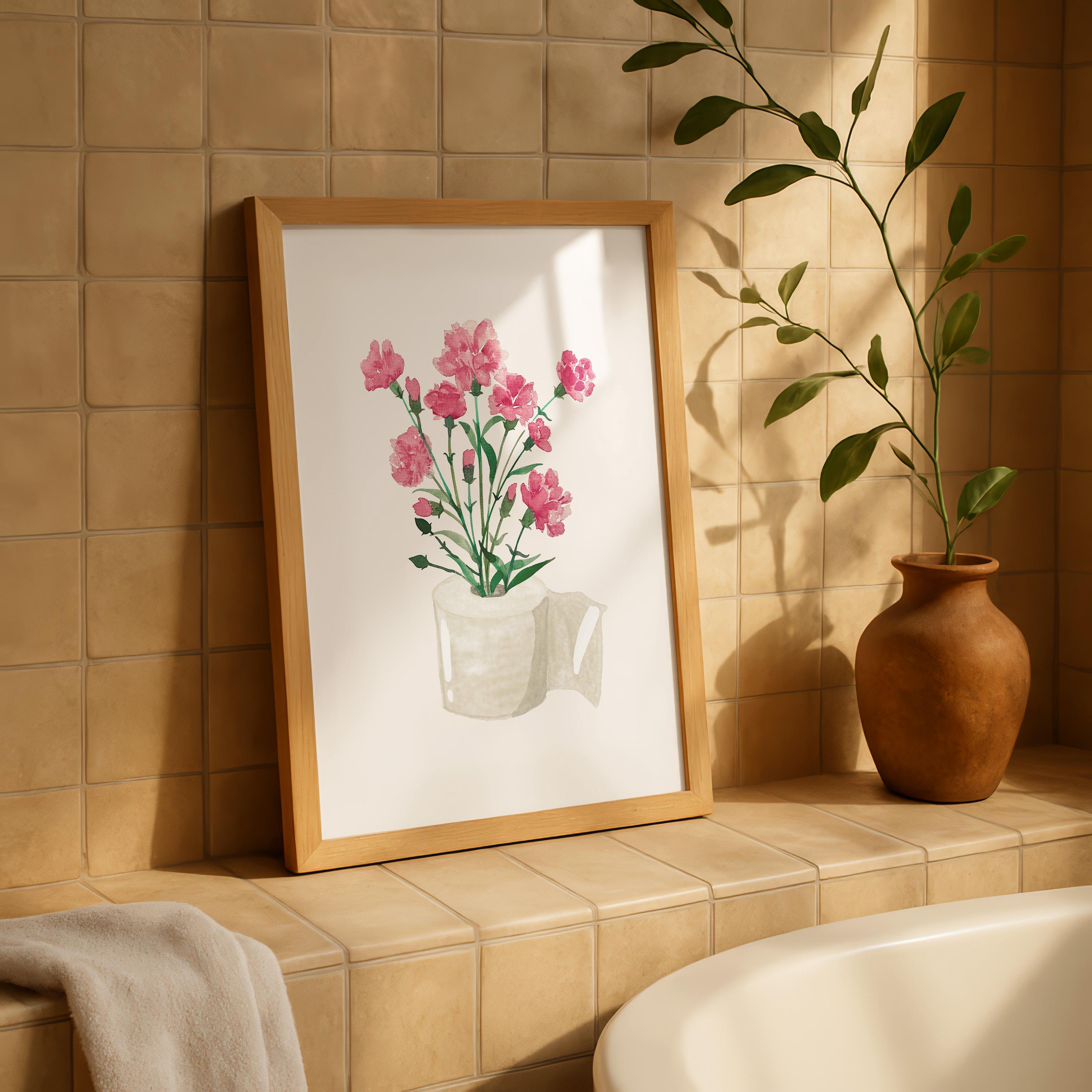 Toilet Paper Roll Plant Print, Funny Bathroom Wall Art, Watercolor Art, Botanical Print Minimalist Wall Art, Toilet Print, Digital Download
