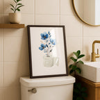 Blue Toilet Paper Roll Plant Print, Funny Bathroom Wall Art, Blue Watercolor Art, Botanical Print Minimalist Wall Art, Toilet Print, DIGITAL