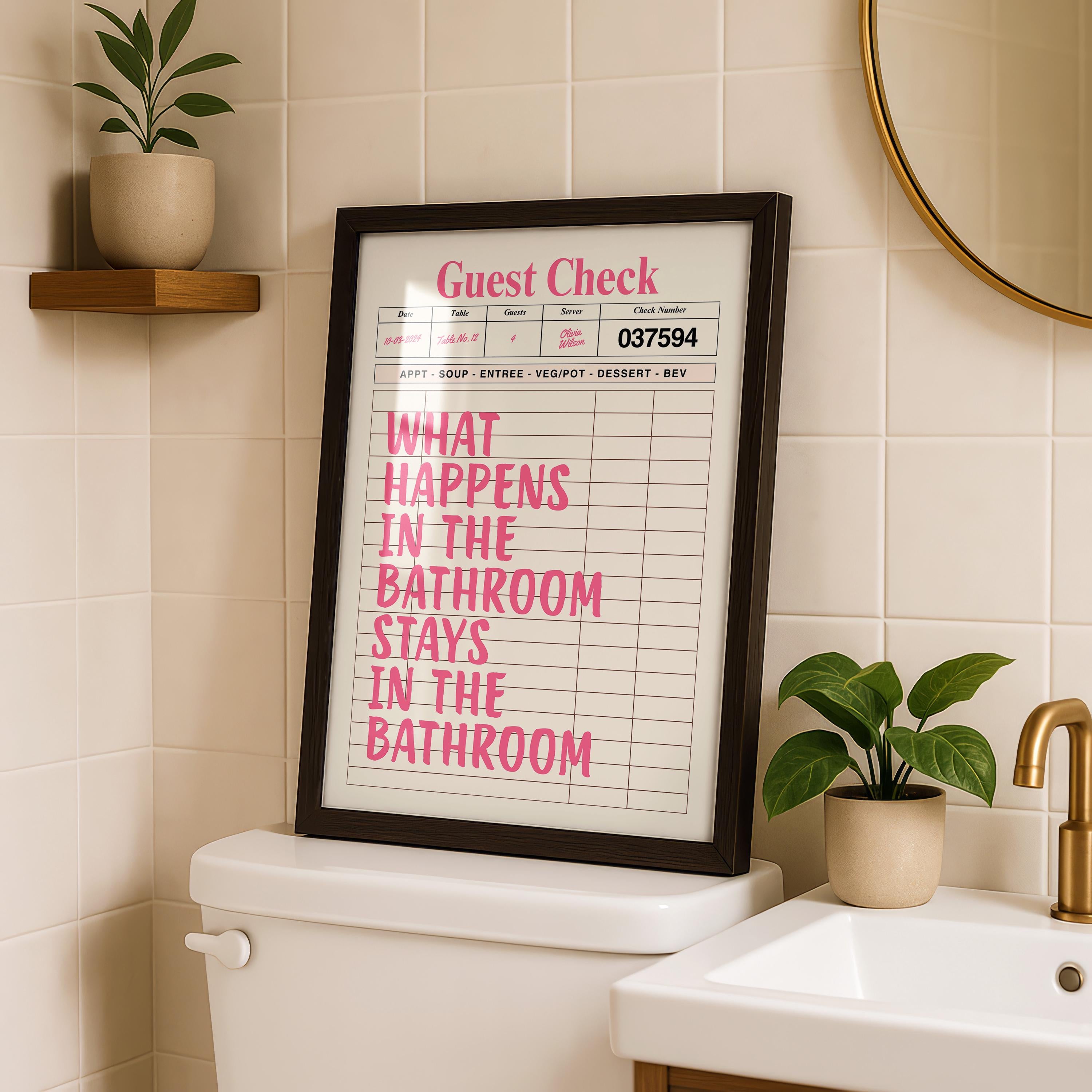 Funny Pink Bathroom Print, Pink Guest Check Wall Art, Typography Poster, Trendy Cool Wall Art Girl, Funky Wall Art Dopamine Decor, DIGITAL