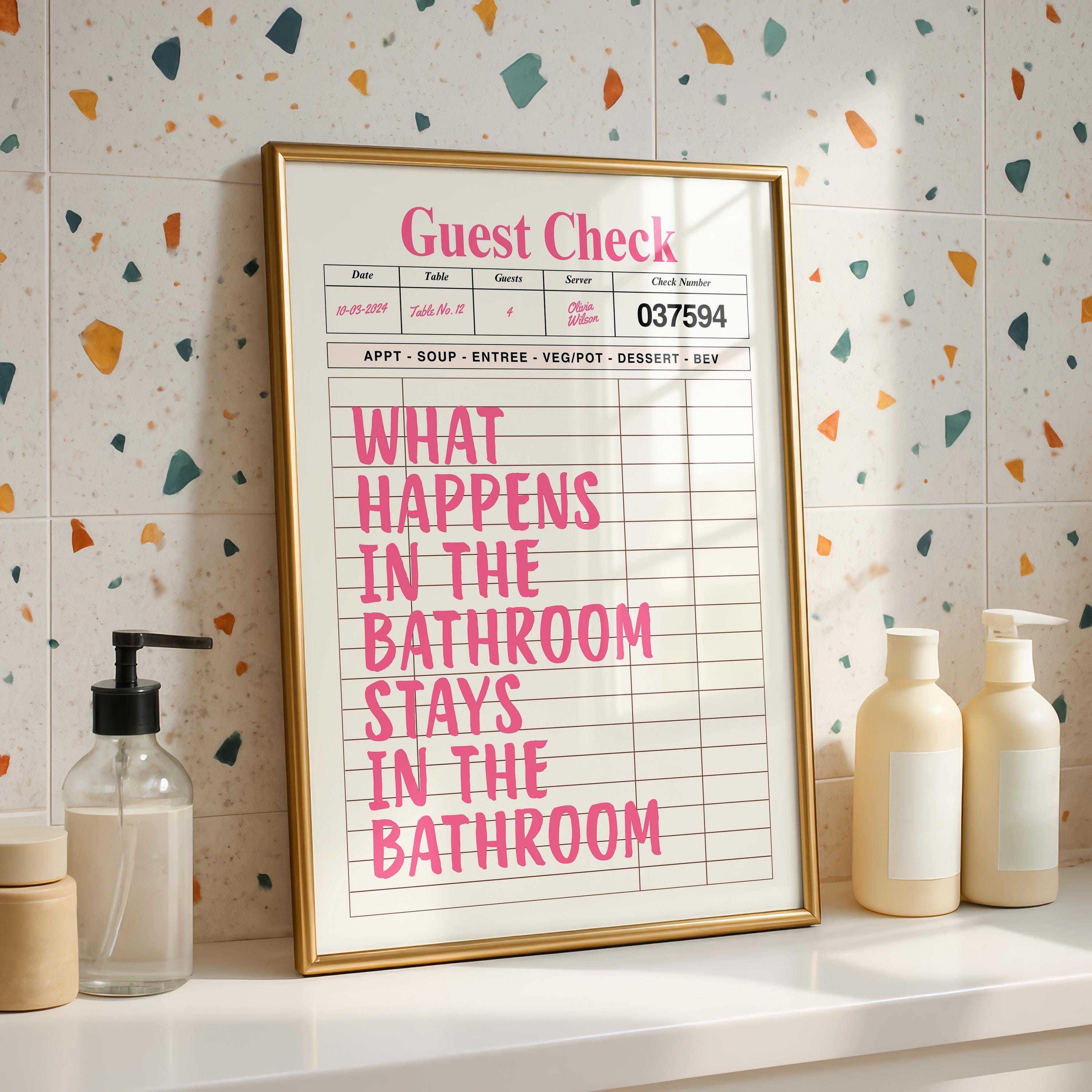 Funny Pink Bathroom Print, Pink Guest Check Wall Art, Typography Poster, Trendy Cool Wall Art Girl, Funky Wall Art Dopamine Decor, DIGITAL