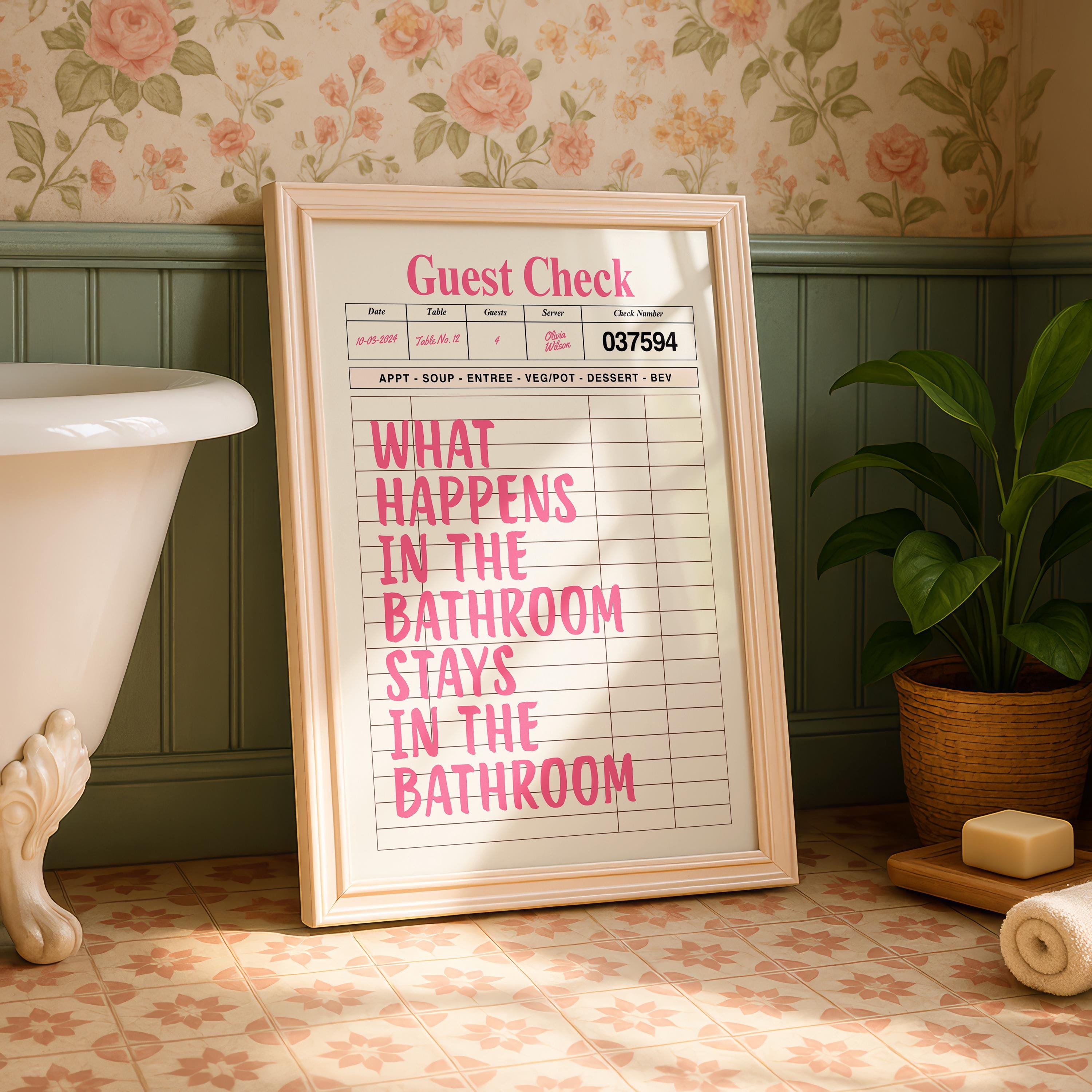 Funny Pink Bathroom Print, Pink Guest Check Wall Art, Typography Poster, Trendy Cool Wall Art Girl, Funky Wall Art Dopamine Decor, DIGITAL