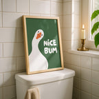 Nice Bum Goose Print, Funny Bathroom Wall Art, Cute Silly Goose Poster, Trendy Minimalist Green Decor, Quirky Bathroom Gift Idea, DIGITAL