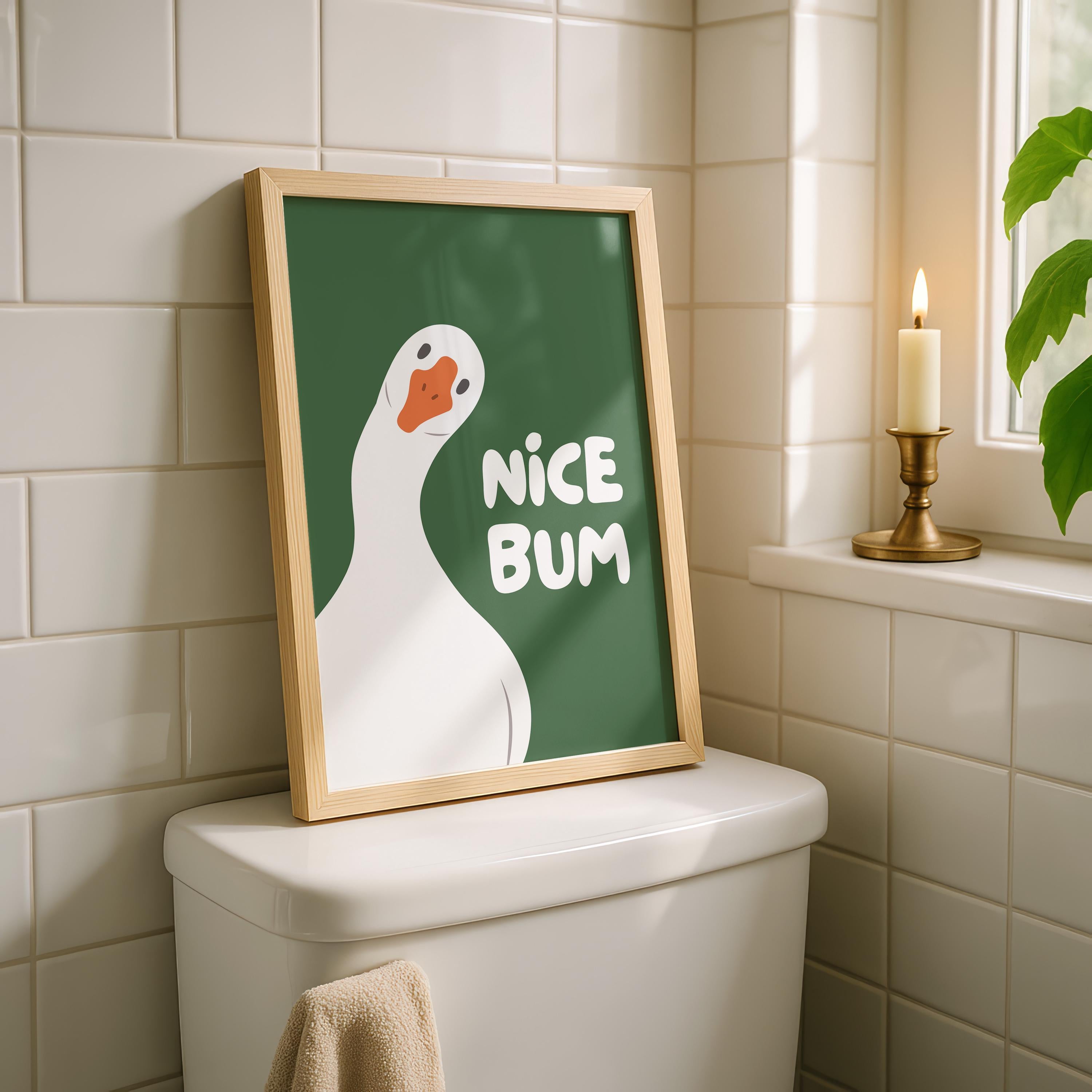 Nice Bum Goose Print, Funny Bathroom Wall Art, Cute Silly Goose Poster, Trendy Minimalist Green Decor, Quirky Bathroom Gift Idea, DIGITAL