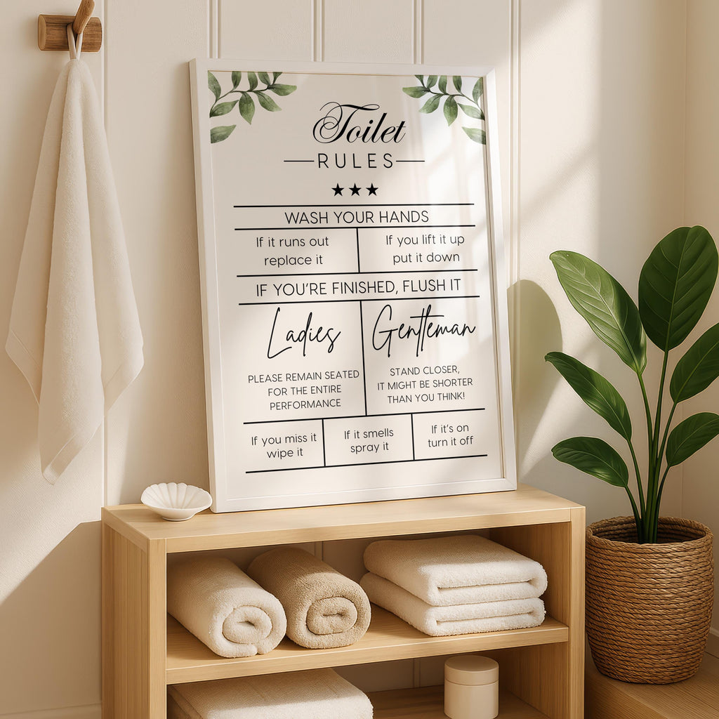Funny Toilet Rules Sign, Bathroom Wall Art Printable, Wash Your Hands Quote, Guest Bathroom Decor, Toilet Humor Poster DIGITAL DOWNLOAD