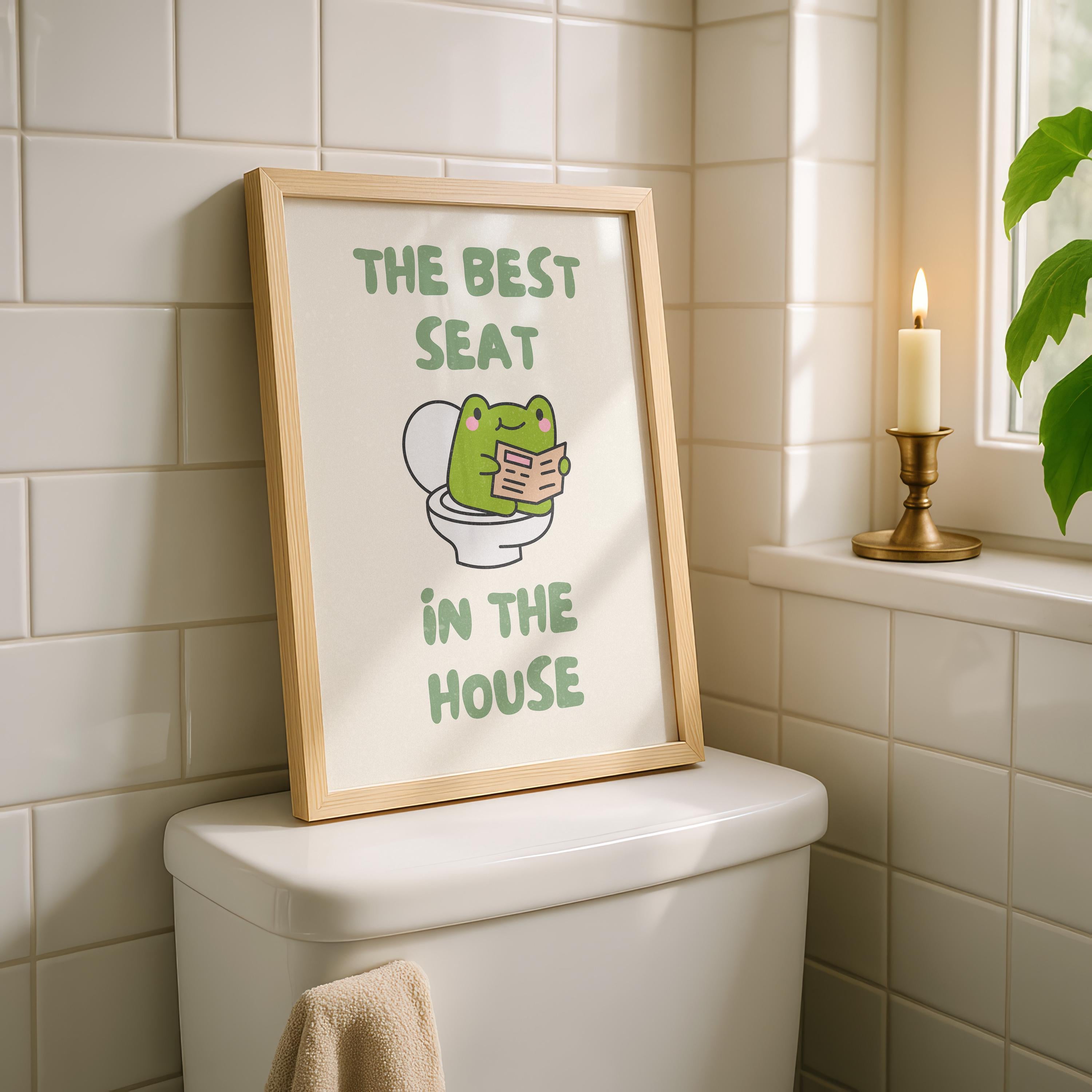 Funny Bathroom Wall Art, The Best Seat in the House Frog Print, Sage Green Bathroom Poster Quirky Toilet Humor Sign Cute Frog Bathroom Decor