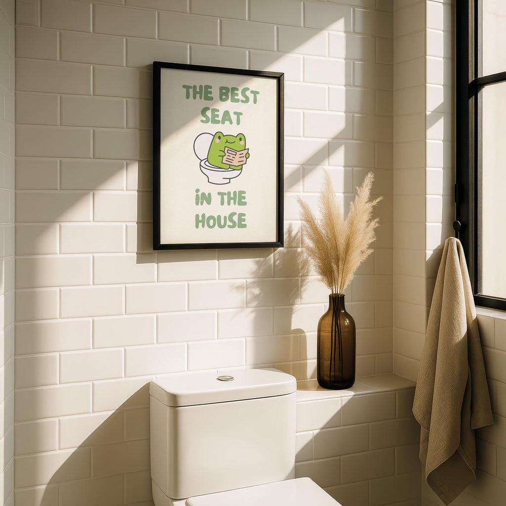 Funny Bathroom Wall Art, The Best Seat in the House Frog Print, Sage Green Bathroom Poster Quirky Toilet Humor Sign Cute Frog Bathroom Decor
