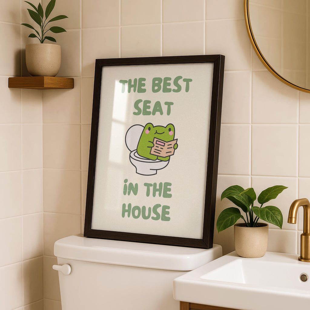 Funny Bathroom Wall Art, The Best Seat in the House Frog Print, Sage Green Bathroom Poster Quirky Toilet Humor Sign Cute Frog Bathroom Decor