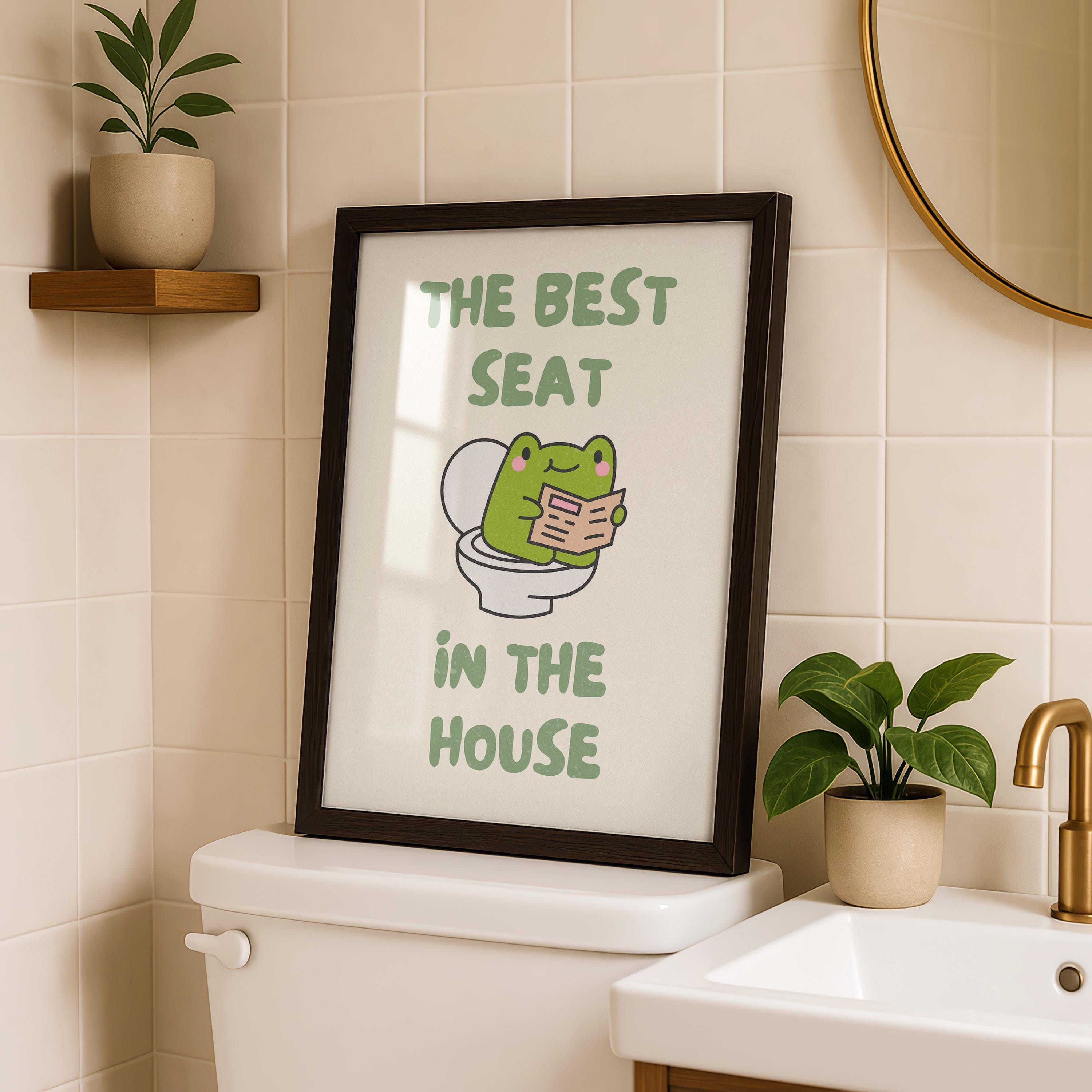 Funny Bathroom Wall Art, The Best Seat in the House Frog Print, Sage Green Bathroom Poster Quirky Toilet Humor Sign Cute Frog Bathroom Decor