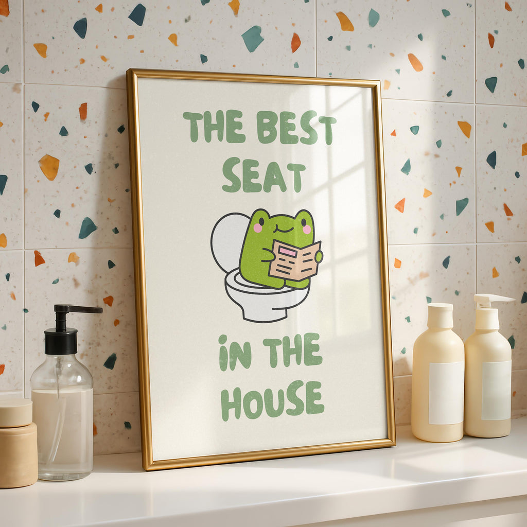 Funny Bathroom Wall Art, The Best Seat in the House Frog Print, Sage Green Bathroom Poster Quirky Toilet Humor Sign Cute Frog Bathroom Decor