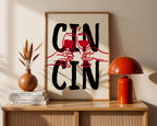 Cin Cin Print Trendy Printable Art, Wine Poster Black & Red Fun Wall Art, Aesthetic Room Decor Retro Wine Drawing, Bar Cart Print, DIGITAL