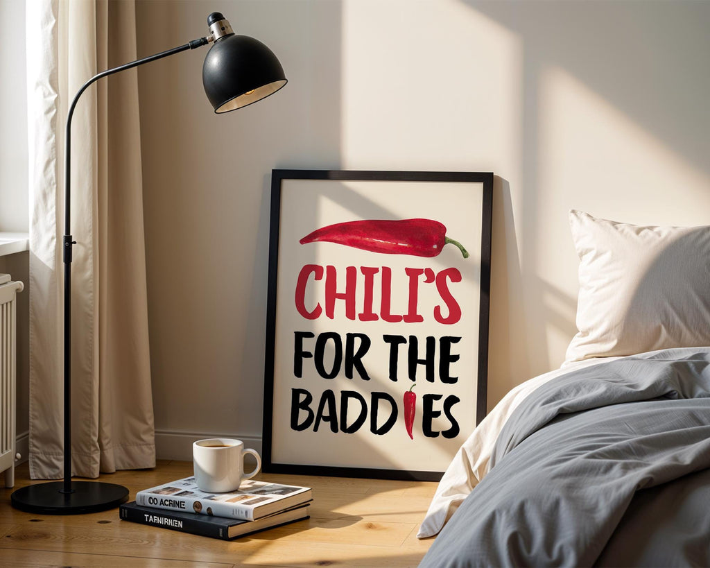 Chillis For the Baddies Print Funny quote Kitchen, Chili Pepper Poster Trendy Retro Food Illustration Red Aesthetic Decor Digital Download