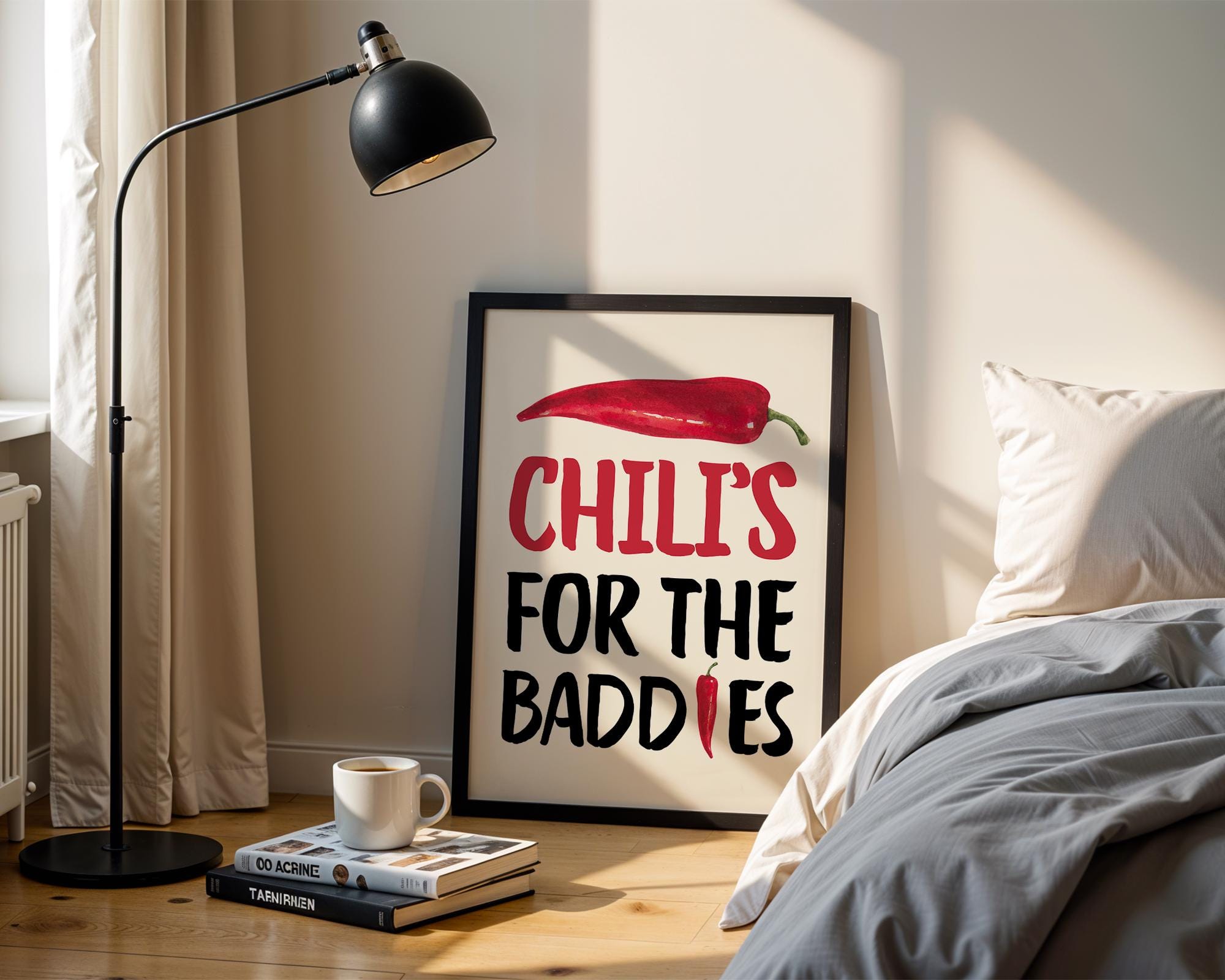 Chillis For the Baddies Print Funny quote Kitchen, Chili Pepper Poster Trendy Retro Food Illustration Red Aesthetic Decor Digital Download