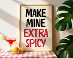 Make Mine Extra Spicy Print, Kitchen Wall Art Chili Pepper Poster, Trendy Retro Food Illustration Red Aesthetic Decor, Humor Quote Prints