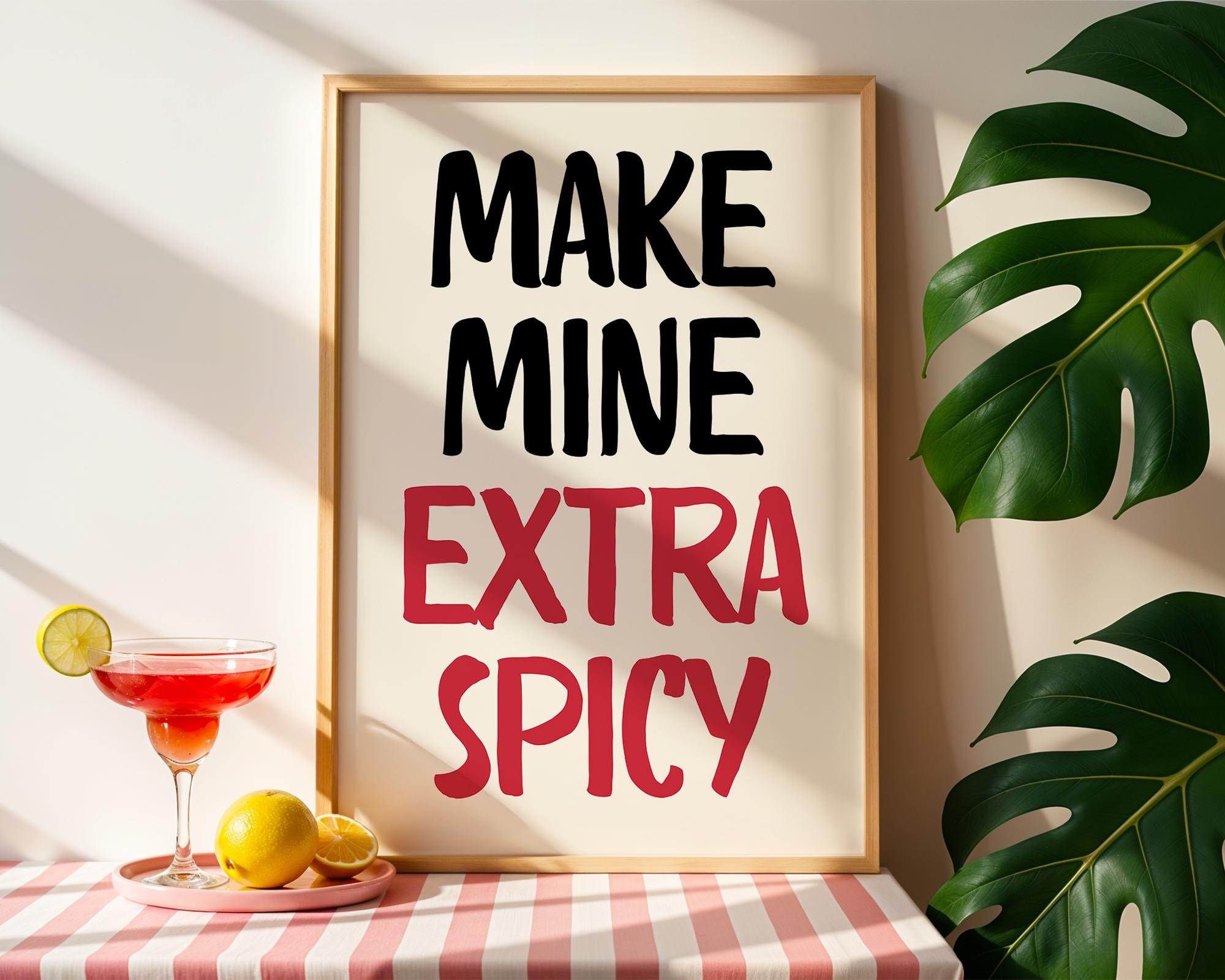 Make Mine Extra Spicy Print, Kitchen Wall Art Chili Pepper Poster, Trendy Retro Food Illustration Red Aesthetic Decor, Humor Quote Prints