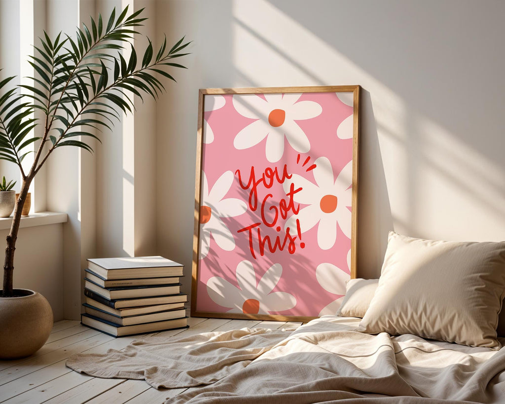You Got This Digital Print, Pink Orange Empowerment Poster, Inspirational Quote Wall Art, Cute Dorm Room Decor, Positive Vibe Print, DIGITAL