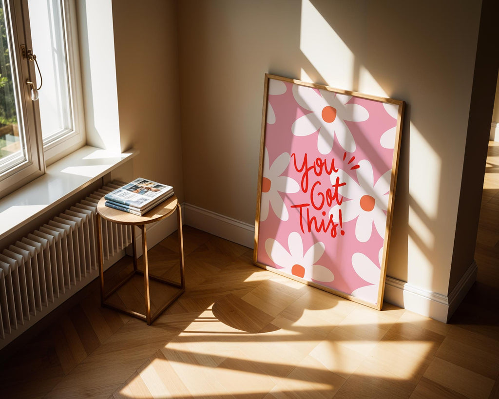 You Got This Digital Print, Pink Orange Empowerment Poster, Inspirational Quote Wall Art, Cute Dorm Room Decor, Positive Vibe Print, DIGITAL