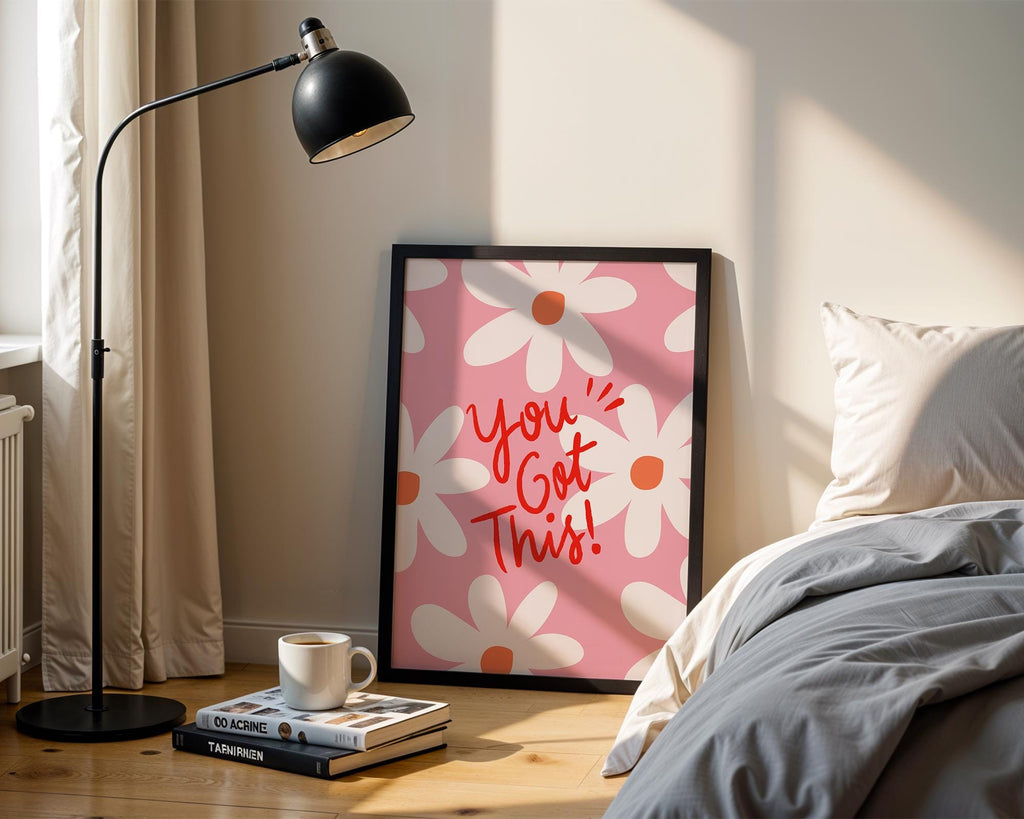 You Got This Digital Print, Pink Orange Empowerment Poster, Inspirational Quote Wall Art, Cute Dorm Room Decor, Positive Vibe Print, DIGITAL