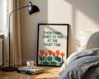 Everything Comes At The Right Time Poster, Motivational Quotes Typography, Green & Orange Wall Art, Self Motivation Print, DIGITAL DOWNLOAD