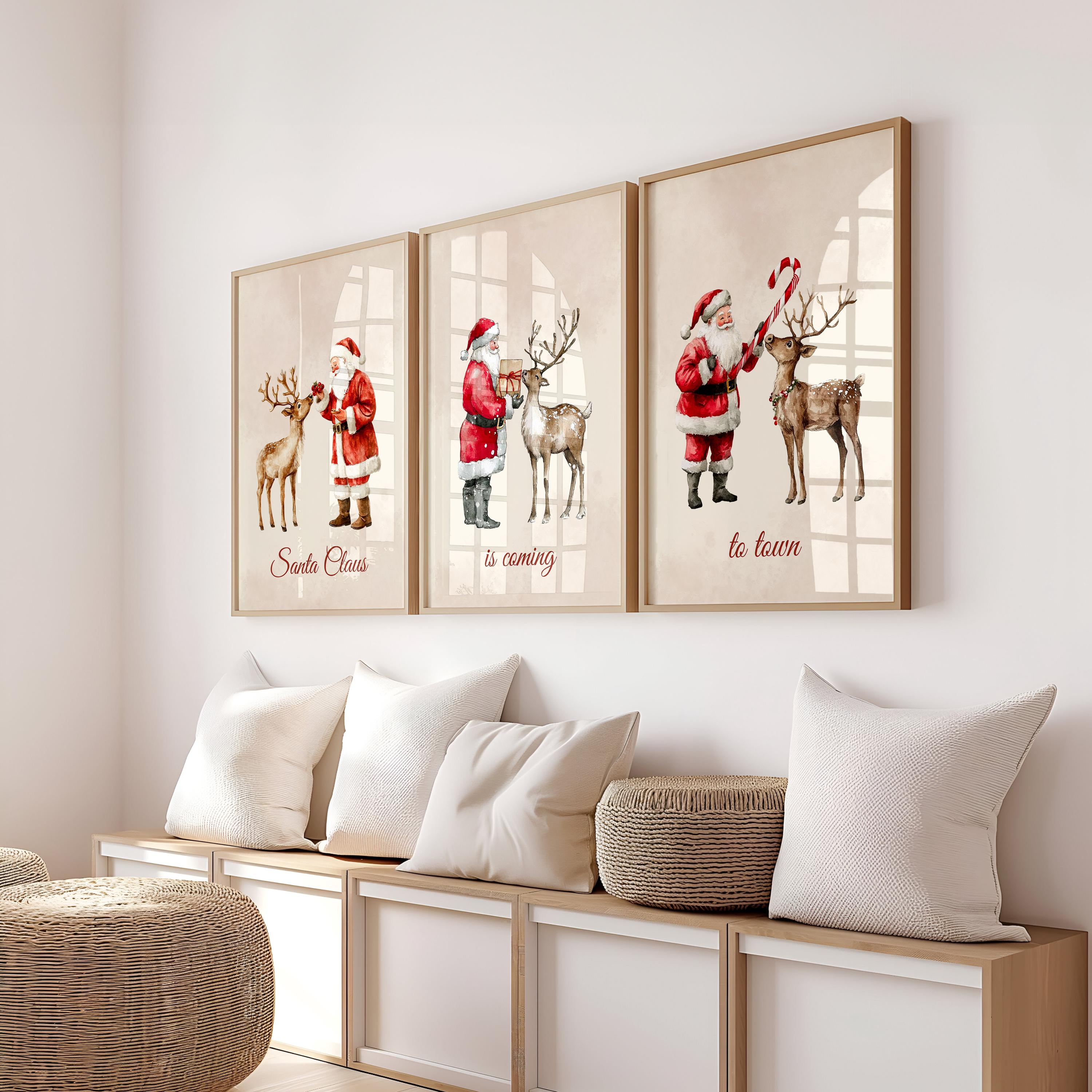 Set of 3 Christmas Prints Christmas Santa Claus with a Deer Print Xmas Printable Home Decor Christmas decorations Christmas Wall Art DIGITAL