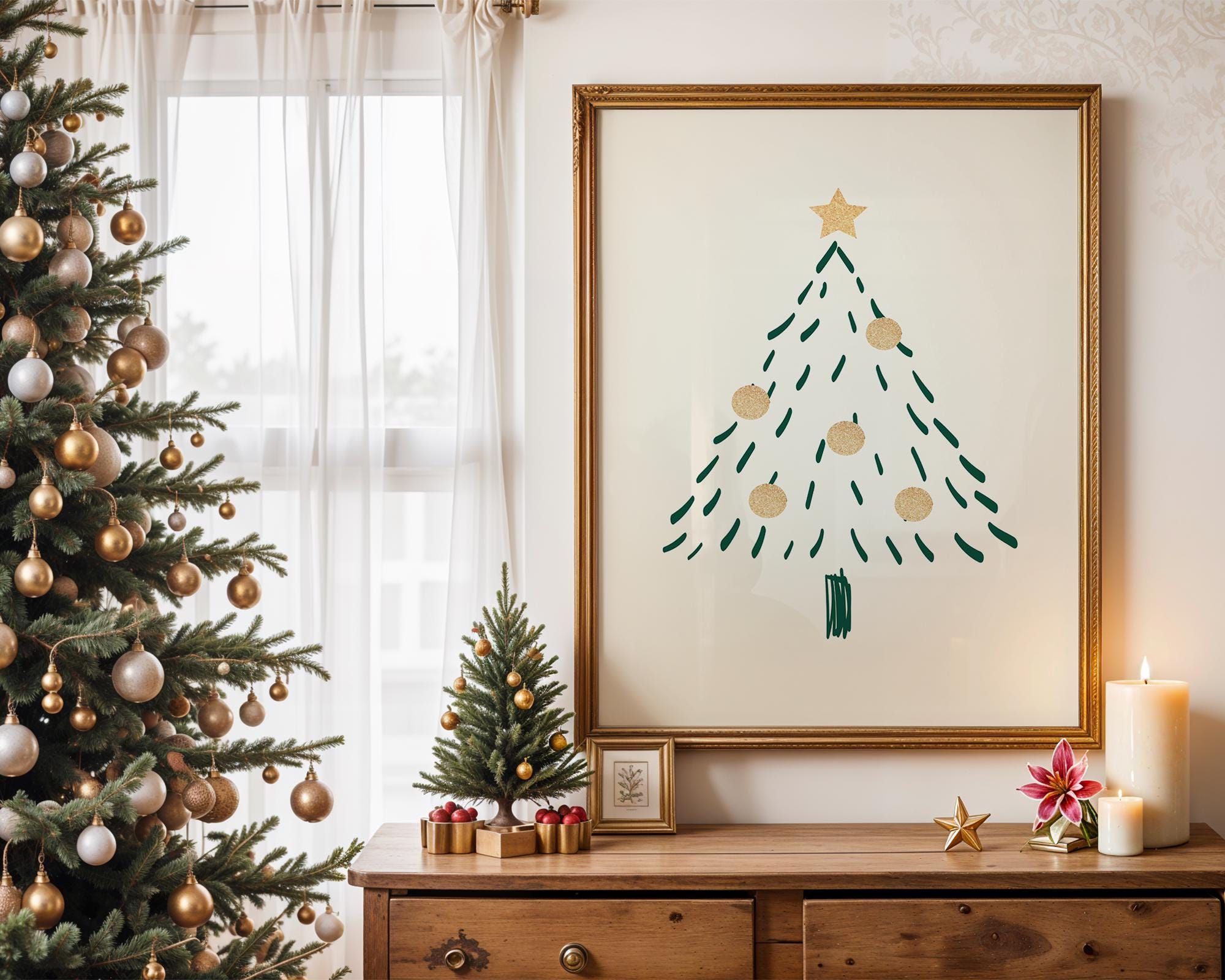 Minimalist Christmas Tree Wall Art, Neutral Holiday Print, Hand Drawn Winter Tree Poster, Modern Christmas Decor, Festive Digital Download