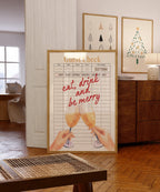 Trendy Christmas Guest Check Print, Eat Drink and Be Merry Holiday Bar Cart Decor, Retro Cheers Guest Check Print Bar Cart Poster, DIGITAL