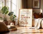 Pumpkin Spice Latte Wall Art, Brown Guest Check Print, Cute Autumn Poster, Halloween Artwork, Cozy Coffee Art for Warm Fall Decor DIGITAL