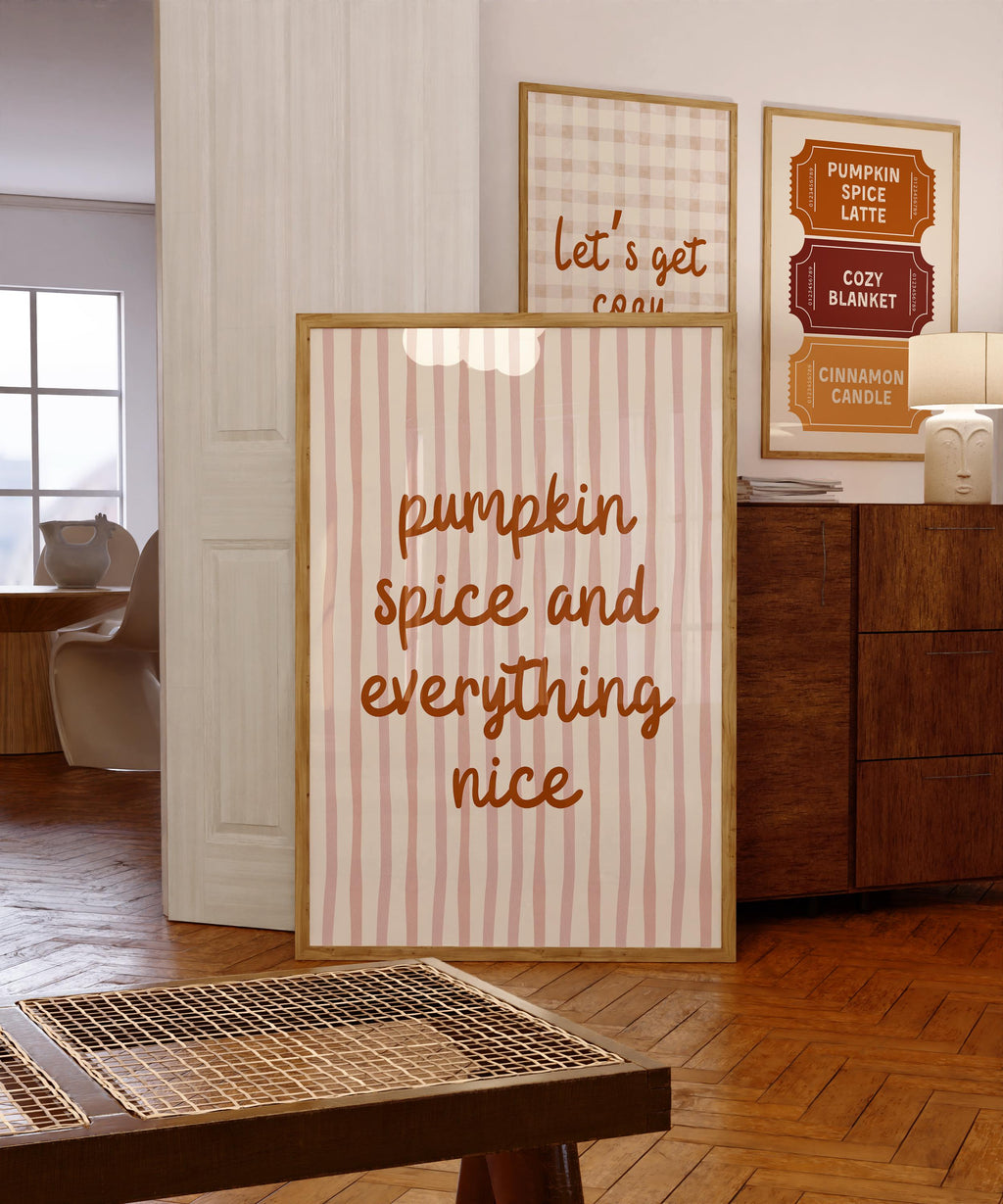 Pumpkin Spice Wall Art, Fall Print, Cute Pumpkin Poster, Retro Autumn Artwork, Cozy Coffee Art for Fall Kitchen Decor, DIGITAL DOWNLOAD