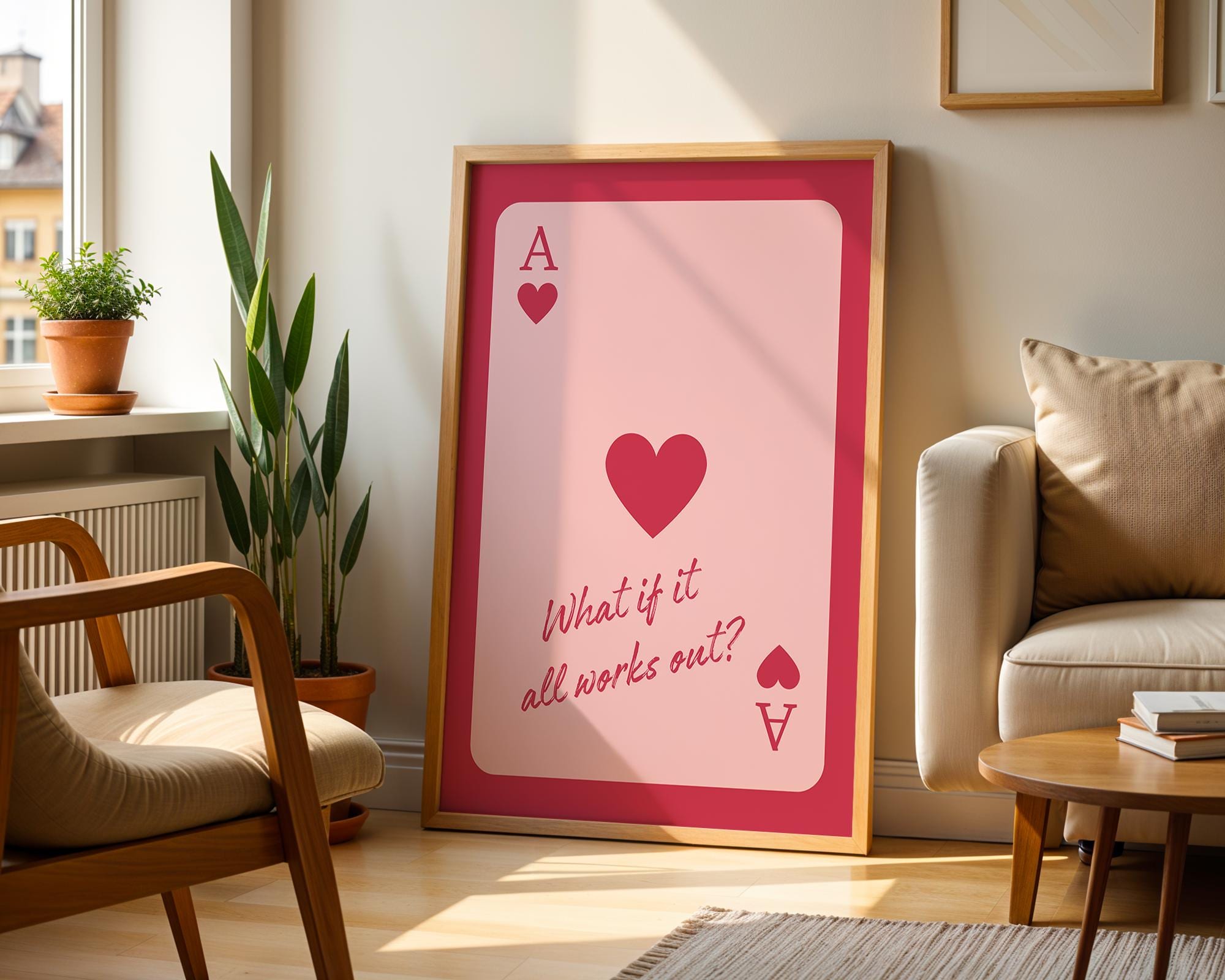 What If It All Works Out Trendy Wall Art Print, Retro Playing Card, Pink & Red Preppy Poster, Printable Ace of Hearts, Pink Dorm Room Decor