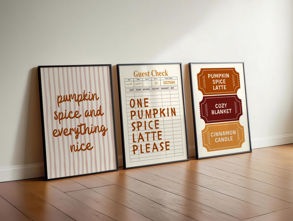 Autumn Ticket Print Set of 3, Fall Guest check poster, Pumpkin spice fall decor, Trendy Autumn Poster, Cozy Fall Decor, DIGITAL DOWNLOAD