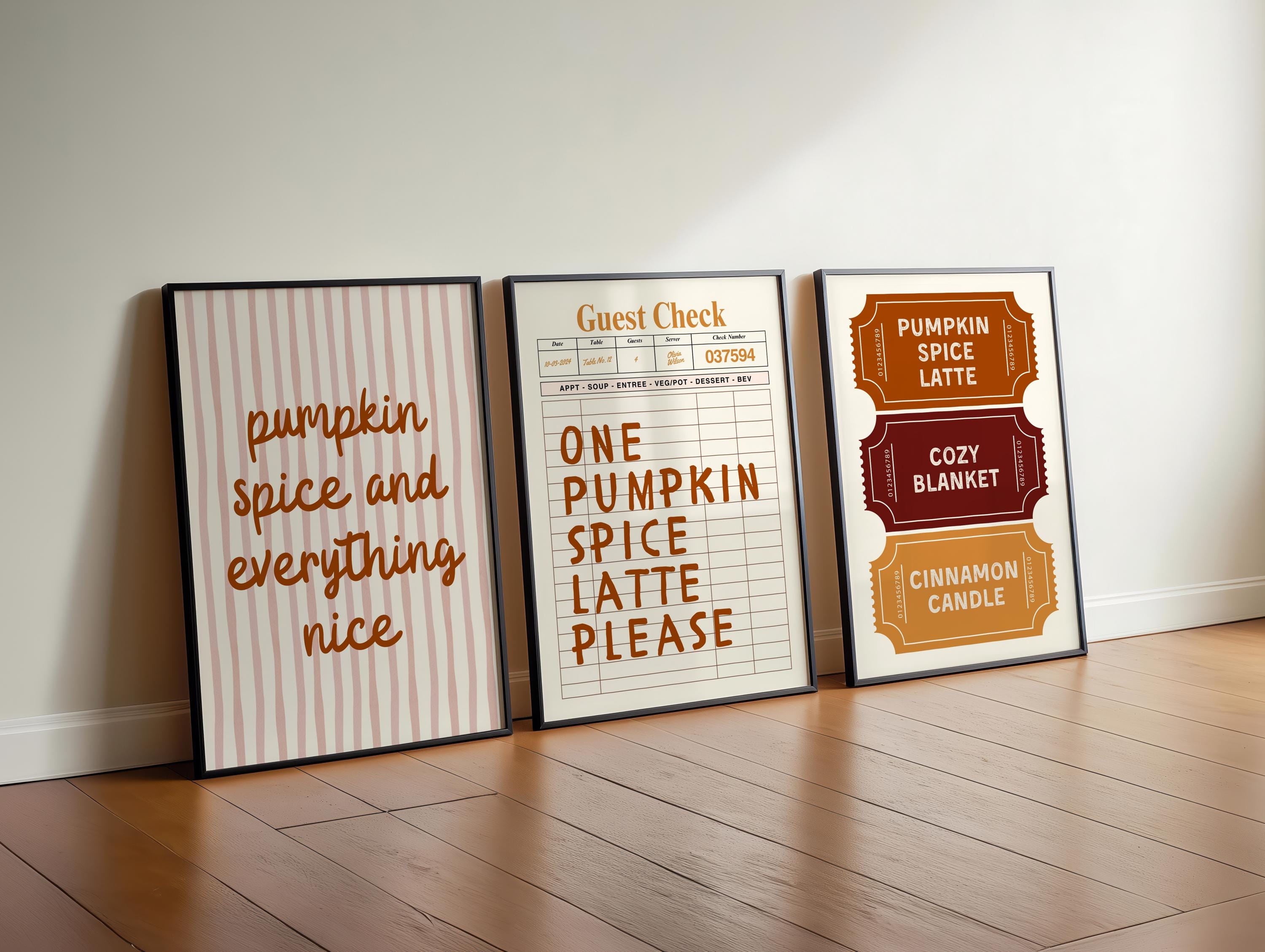Autumn Ticket Print Set of 3, Fall Guest check poster, Pumpkin spice fall decor, Trendy Autumn Poster, Cozy Fall Decor, DIGITAL DOWNLOAD