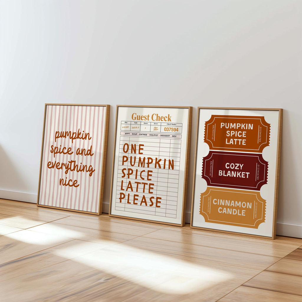 Autumn Ticket Print Set of 3, Fall Guest check poster, Pumpkin spice fall decor, Trendy Autumn Poster, Cozy Fall Decor, DIGITAL DOWNLOAD