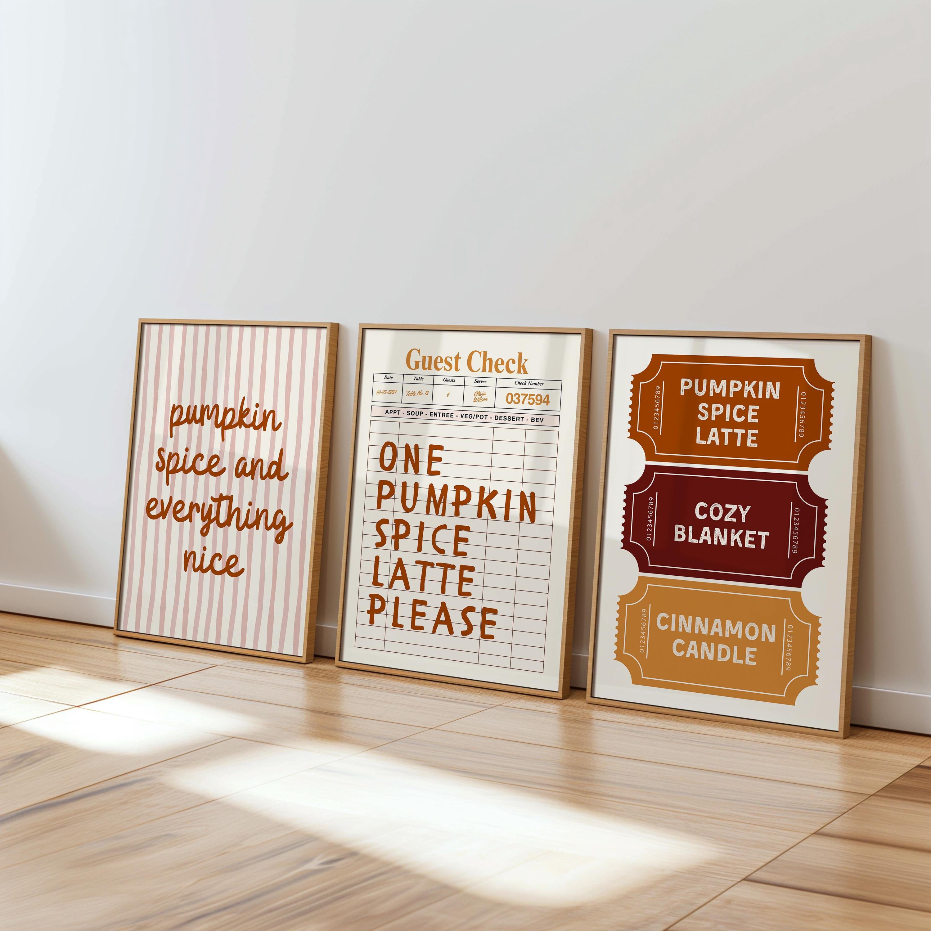 Autumn Ticket Print Set of 3, Fall Guest check poster, Pumpkin spice fall decor, Trendy Autumn Poster, Cozy Fall Decor, DIGITAL DOWNLOAD
