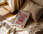 Better Late Than Ugly Newspaper Print, Red Trendy Wall Art, Retro Bedroom Poster, Red Chic Apartment Sassy Aesthetic Room Decor, DIGITAL