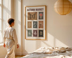 Autumn Market Sign Fall Stamps Print, Fall wall art, Rustic fall Print, Fall Farmhouse, Retro Autumn Artwork Trendy Vintage Stamp Collection