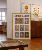 Autumn Market Sign Fall Stamps Print, Fall wall art, Rustic fall Print, Fall Farmhouse, Retro Autumn Artwork Trendy Vintage Stamp Collection