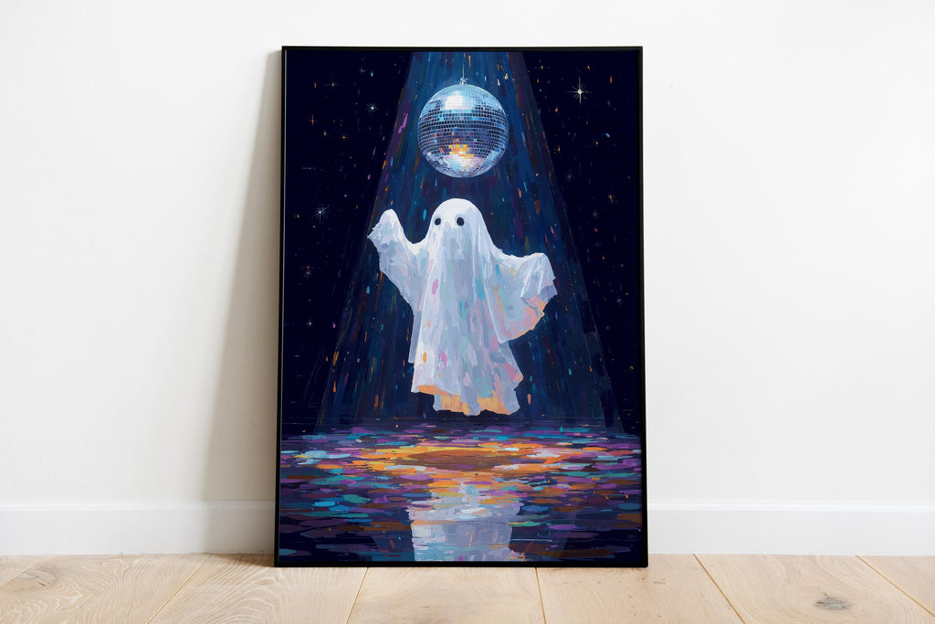 Ghost Dancing at disco Print, Halloween Disco Ball Poster, Ghost Print, Halloween Digital Print, Autumn Wall Art Funny Halloween Party Decor